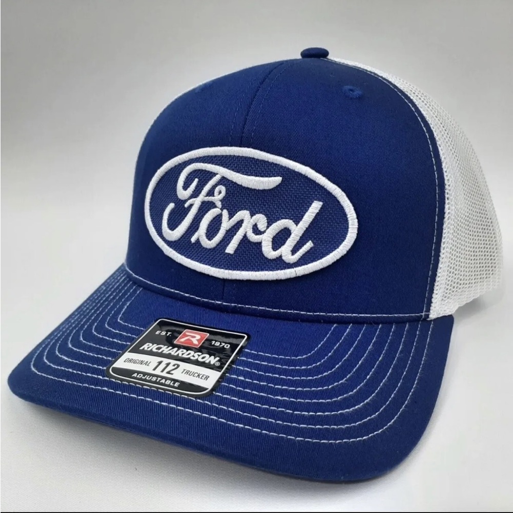 Richardson 112 Trucker Ford Embroidered Cap Hat Snapback Blue White Mesh